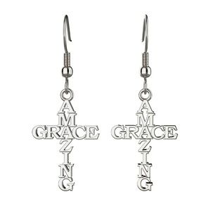 Silver Amazing Grace Cross Earrings